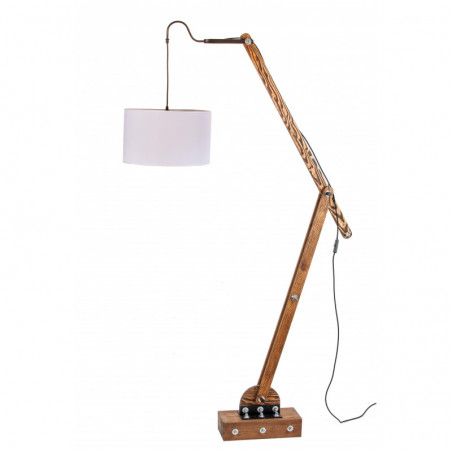 Lampa loftowa stojąca WOODEN CRANE /HANDMADE/ ABAŻUR BIAŁY