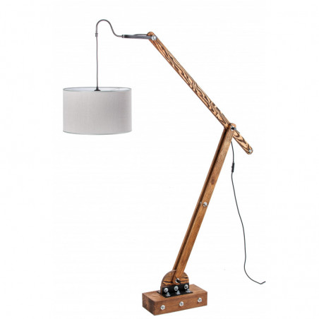 Lampa loftowa stojąca WOODEN CRANE /HANDMADE/ ABAŻUR SZARY