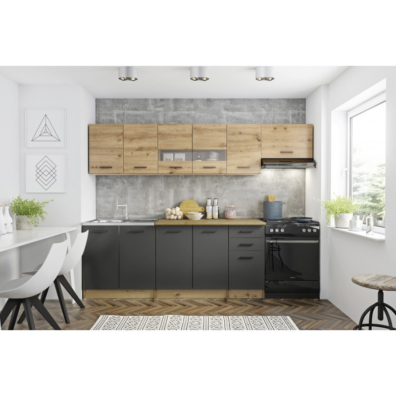PERŁA 260 - KUCHNIA - DĄB ARTISAN/C.POPIEL (12p 1kpl)