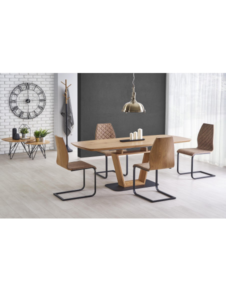 ELVINO Stół Rozkładany MDF Dąb Złoty/Czarny 160-220cm - Styl i Klasa