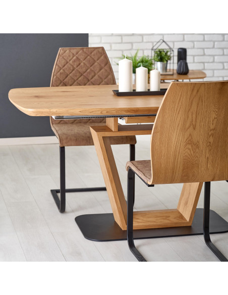 ELVINO Stół Rozkładany MDF Dąb Złoty/Czarny 160-220cm - Styl i Klasa