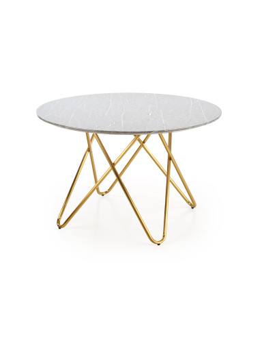 CONELLO Stół Fi120cm Popielaty Marmur/Złoto - Luksus i Unikalność