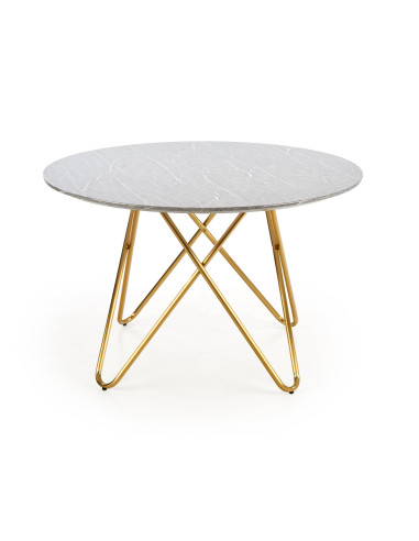CONELLO Stół Fi120cm Popielaty Marmur/Złoto - Luksus i Unikalność