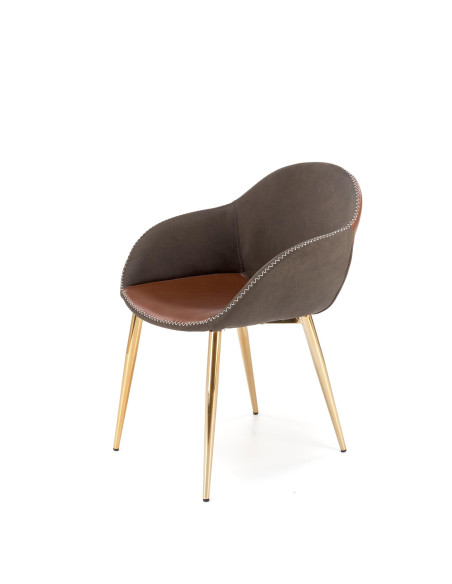 NORIN Krzesło Eco-Skóra Ciemny Popiel/Brązowy/Złoty Chrom - Eleganckie