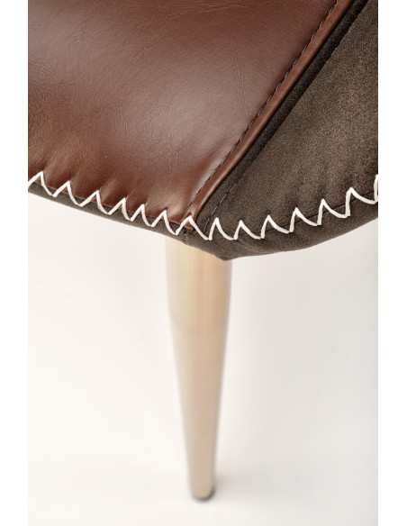 NORIN Krzesło Eco-Skóra Ciemny Popiel/Brązowy/Złoty Chrom - Eleganckie