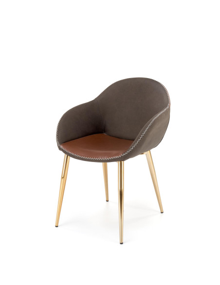 NORIN Krzesło Eco-Skóra Ciemny Popiel/Brązowy/Złoty Chrom - Eleganckie