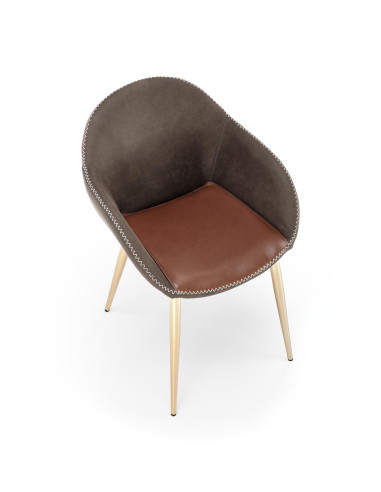 NORIN Krzesło Eco-Skóra Ciemny Popiel/Brązowy/Złoty Chrom - Eleganckie