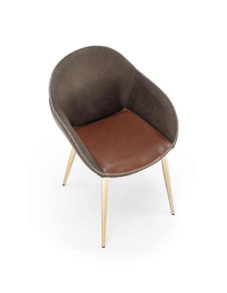 NORIN Krzesło Eco-Skóra Ciemny Popiel/Brązowy/Złoty Chrom - Eleganckie
