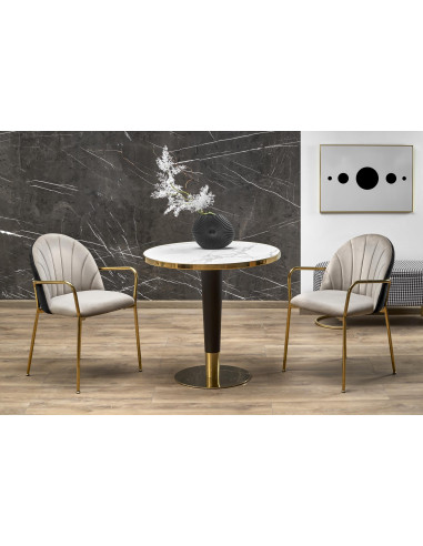 CREMONA Stół Okrągły Fi79cm Biały Marmur/Czarny/Złoty - Elegancja i Luksus