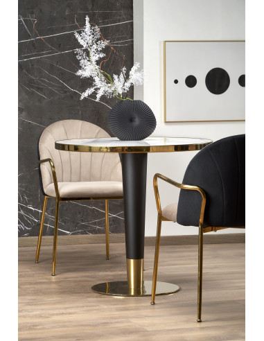 CREMONA Stół Okrągły Fi79cm Biały Marmur/Czarny/Złoty - Elegancja i Luksus