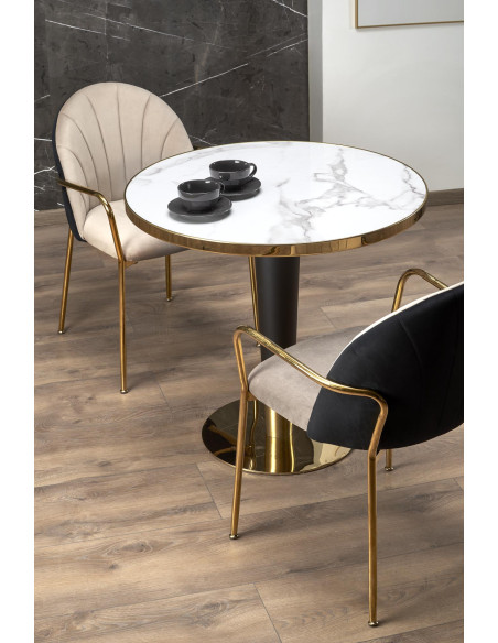 CREMONA Stół Okrągły Fi79cm Biały Marmur/Czarny/Złoty - Elegancja i Luksus
