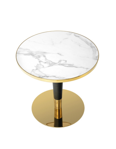 CREMONA Stół Okrągły Fi79cm Biały Marmur/Czarny/Złoty - Elegancja i Luksus