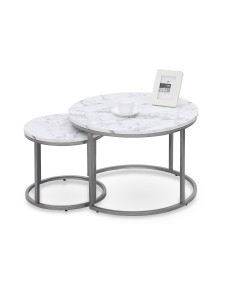 PADDY Zestaw 2 Ław Marmur/Srebrny fi60x40 i fi38x34cm - Elegancja i Design