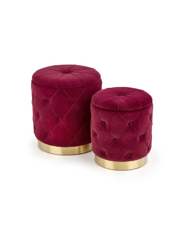 DAVE Zestaw 2 Puf Velvet Bordowy/Złote Nogi - Elegancja i Komfort