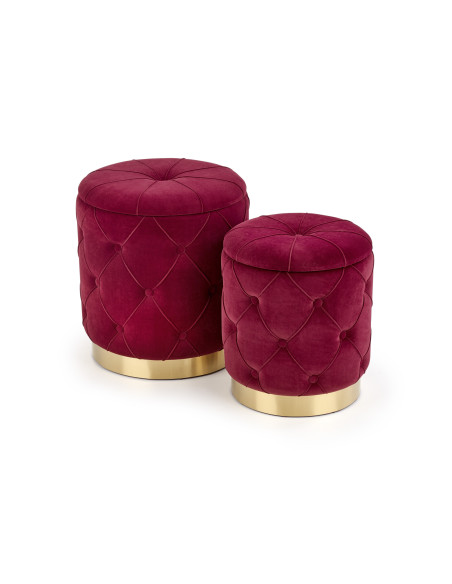 DAVE Zestaw 2 Puf Velvet Bordowy/Złote Nogi - Elegancja i Komfort
