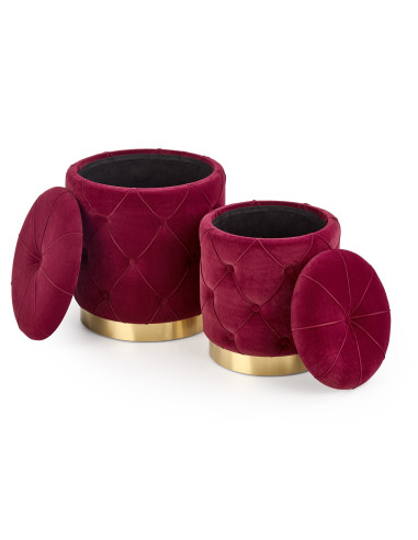 DAVE Zestaw 2 Puf Velvet Bordowy/Złote Nogi - Elegancja i Komfort
