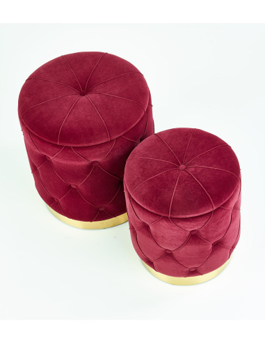 DAVE Zestaw 2 Puf Velvet Bordowy/Złote Nogi - Elegancja i Komfort