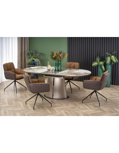 SORIN Stół Rozkładany 160-200cm Beżowy Marmur/Cappuccino-Czarny