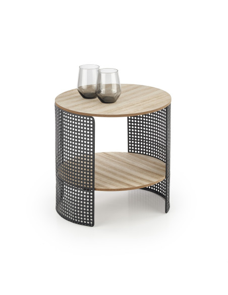 ALZIRA Okrągła Ława z Półką Fi41cm, Naturalny/Czarny- Styl i Funkcjonalność