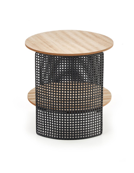 ALZIRA Okrągła Ława z Półką Fi41cm, Naturalny/Czarny- Styl i Funkcjonalność