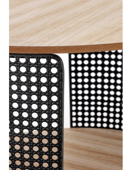 ALZIRA Okrągła Ława z Półką Fi41cm, Naturalny/Czarny- Styl i Funkcjonalność