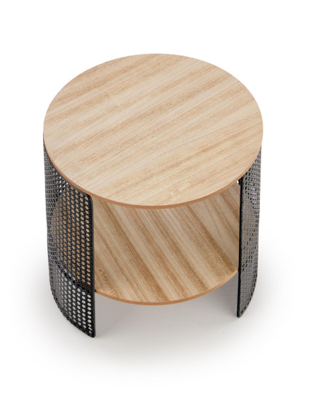 ALZIRA Okrągła Ława z Półką Fi41cm, Naturalny/Czarny- Styl i Funkcjonalność