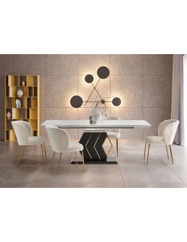 AMBAR Stół Rozkładany 160-200cm Biały Marmur/Czarny Złoty - Elegancja