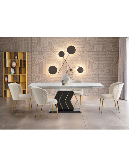 AMBAR Stół Rozkładany 160-200cm Biały Marmur/Czarny Złoty - Elegancja