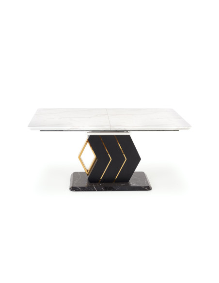 AMBAR Stół Rozkładany 160-200cm Biały Marmur/Czarny Złoty - Elegancja