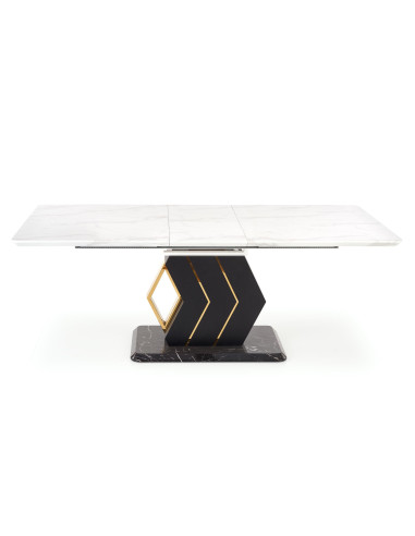 AMBAR Stół Rozkładany 160-200cm Biały Marmur/Czarny Złoty - Elegancja