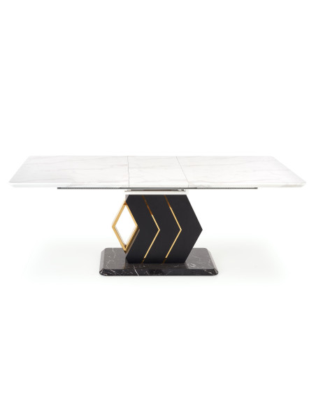 AMBAR Stół Rozkładany 160-200cm Biały Marmur/Czarny Złoty - Elegancja