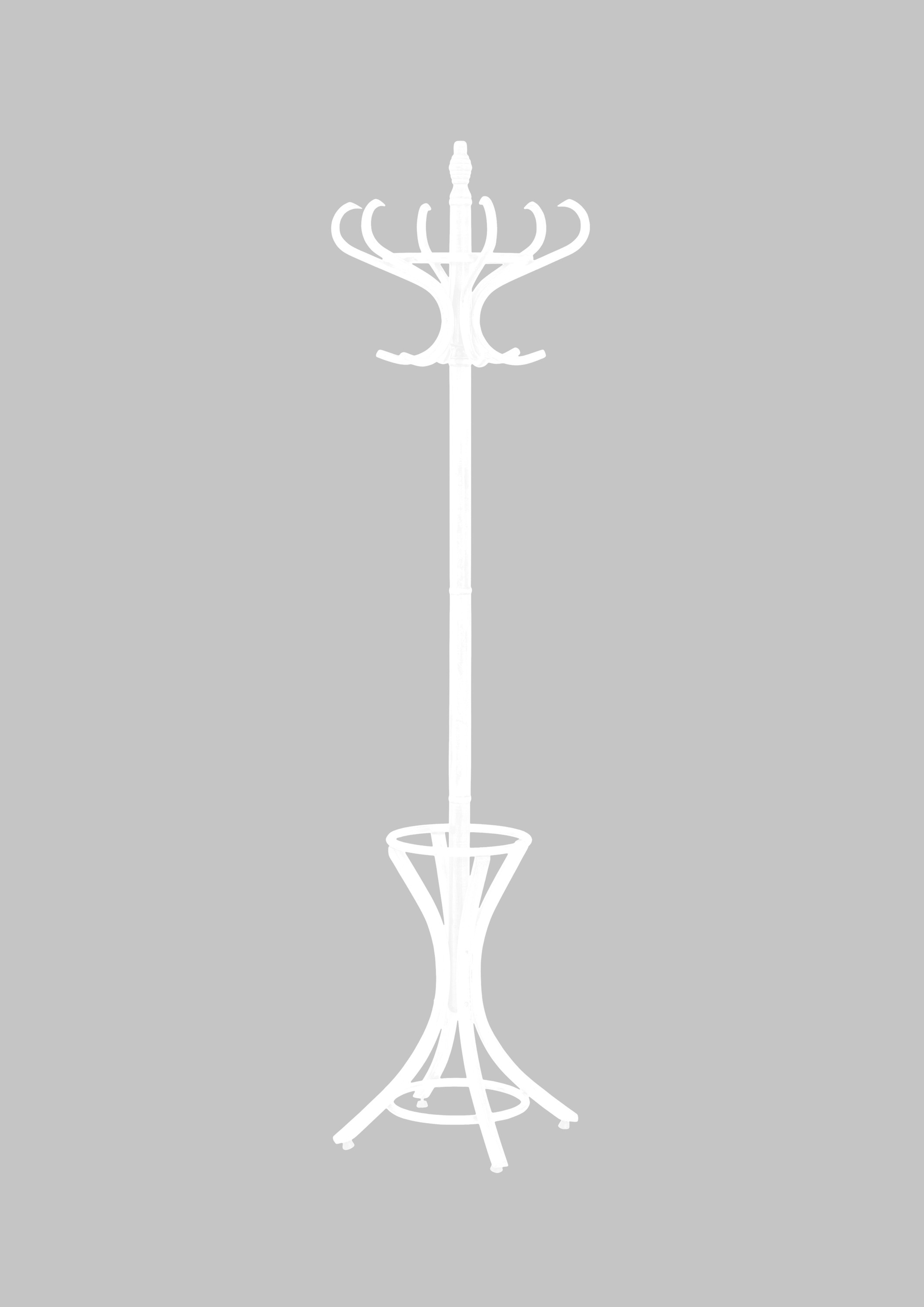 Biały drewniany wieszak INVITO, klasyczny design, widok z przodu.
