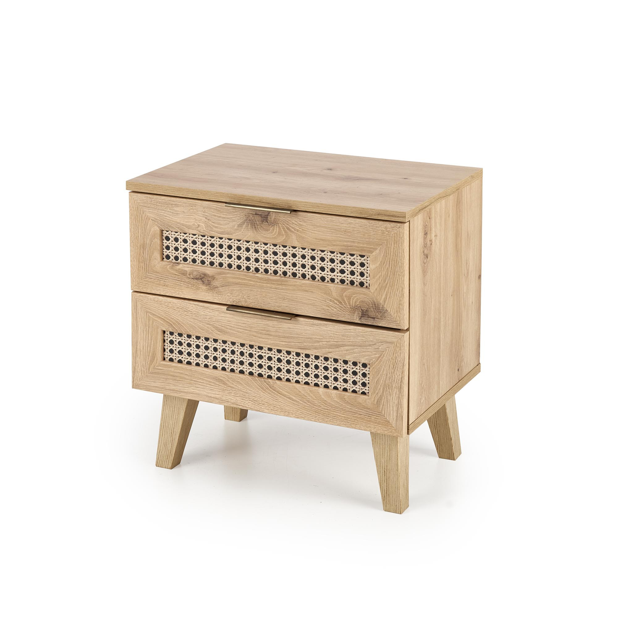 Szafka nocna ERONO dąb artisan 50x34x52 cm z dwiema szufladami we wzór plecionki – widok z przodu.