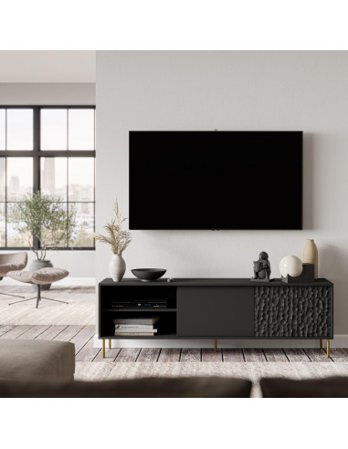 RITMO Stolik RTV Czarny Złoty 180x41x58cm - Nowoczesność i Styl