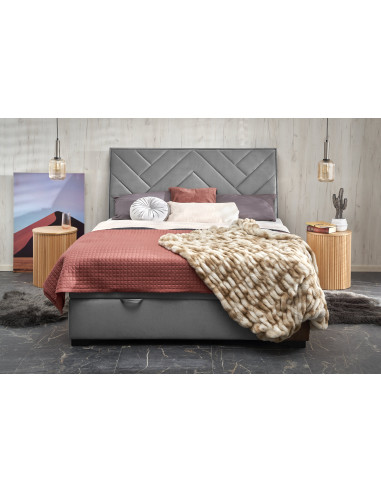 AZURRO 160 cm Łóżko z Pojemnikiem na Pościel Popiel Velvet/Drewno Lite