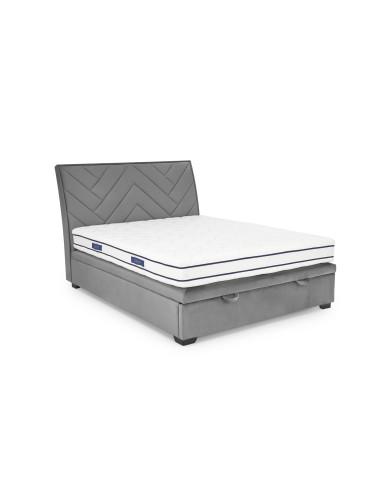 AZURRO 160 cm Łóżko z Pojemnikiem na Pościel Popiel Velvet/Drewno Lite