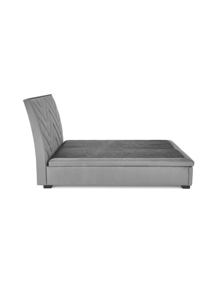 AZURRO 160 cm Łóżko z Pojemnikiem na Pościel Popiel Velvet/Drewno Lite