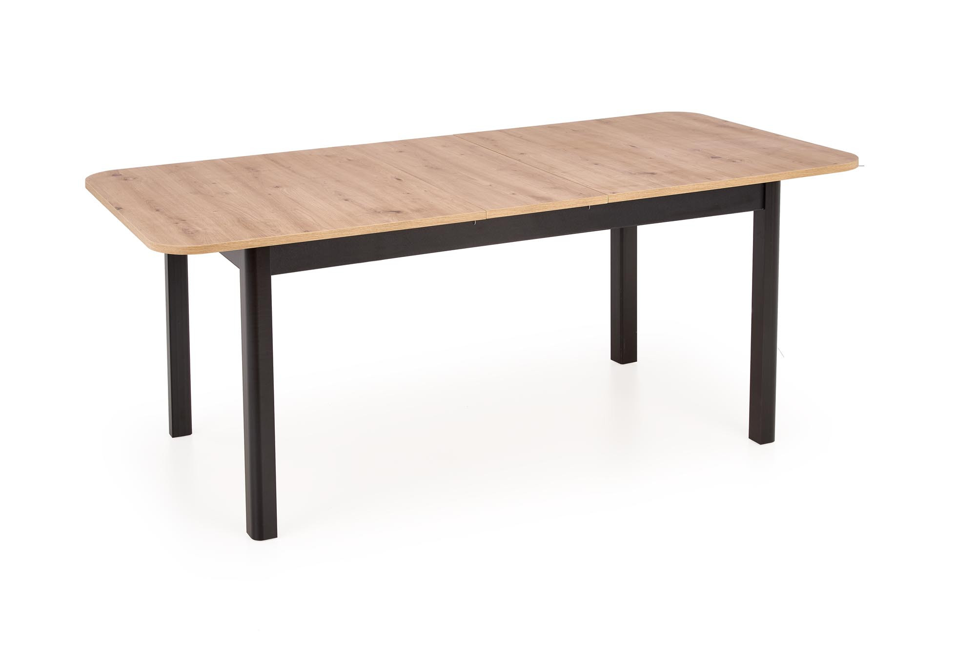 Rozkładany stół Wavo 160-240 cm, dąb artisan, czarne nogi – widok z przodu.