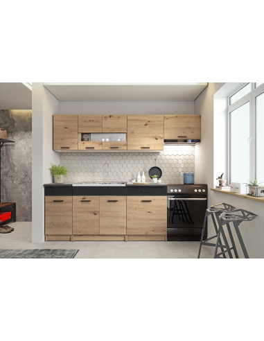 ALLY 240 cm Zestaw Kuchenny Dąb Artisan/Czarny Mat - Przestrzeń i Elegancja