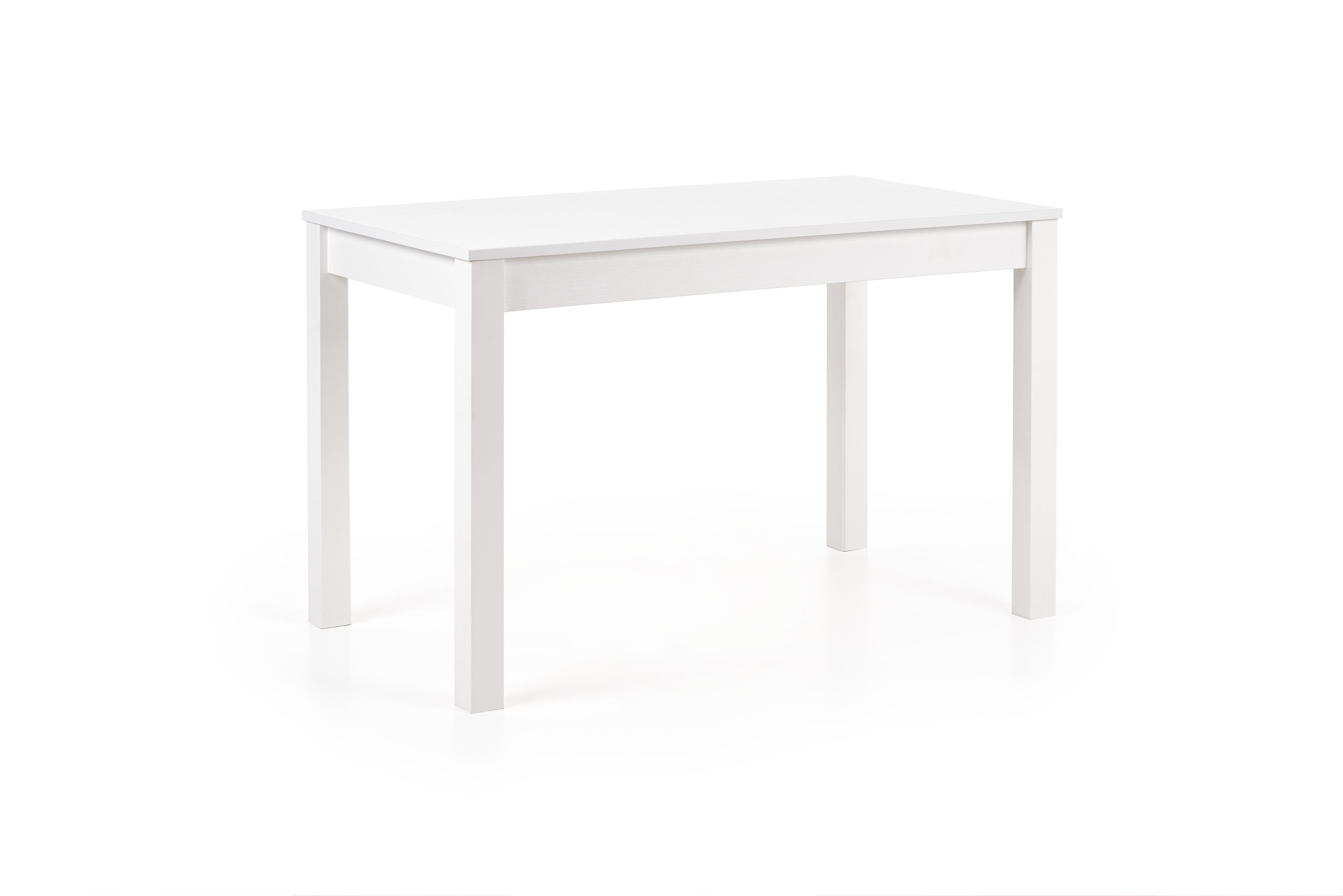 Przedni widok białego stołu EROS o minimalistycznym i nowoczesnym designie.
