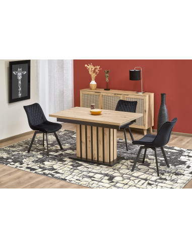 LAMELLO stół rozkładany 160-210/90 cm dąb artisan/czarny  | Kompaktowa Wygoda