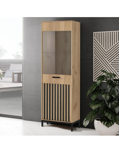 LAMINO W-1 witryna dąb craft/czarny | Wyjątkowa Trwałość