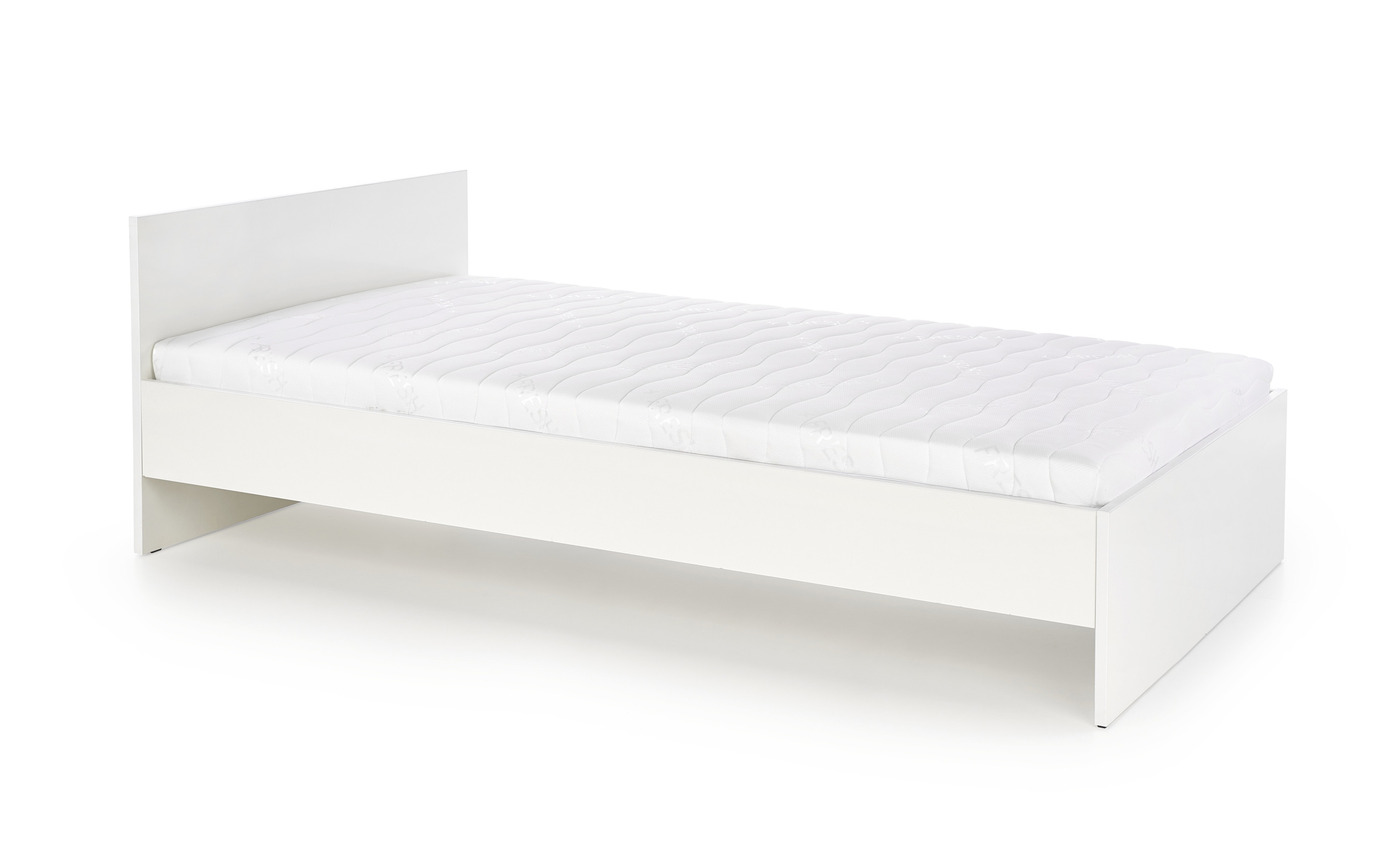 Biała łóżko DORIS 120 cm z połyskiem, widok z przodu.