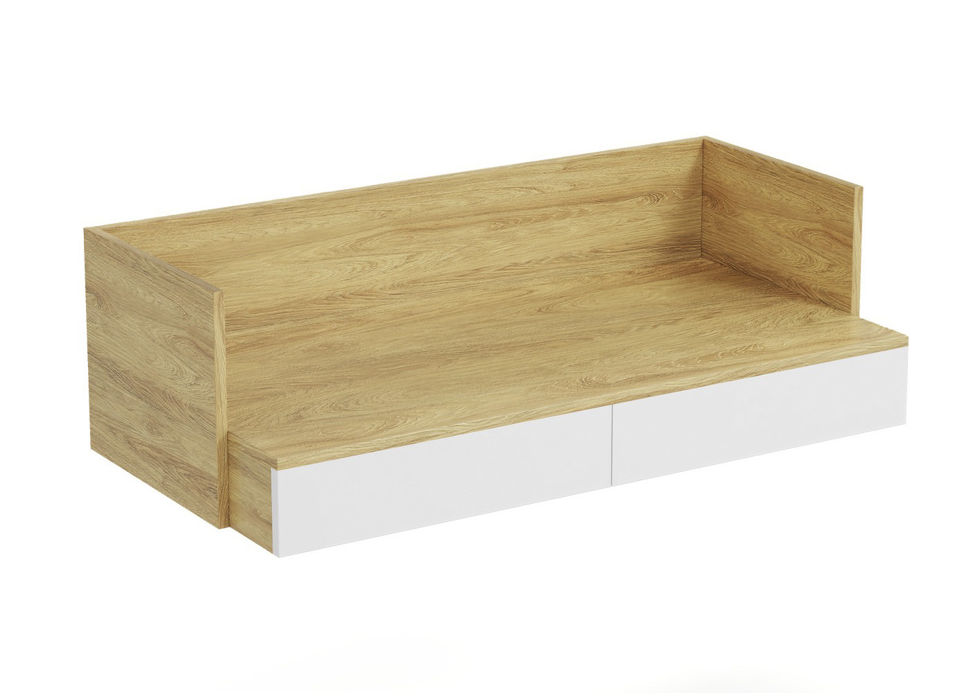 Szafka Plento 110x55x38 cm, hikora naturalna, fronty biel alpejska – widok z przodu.