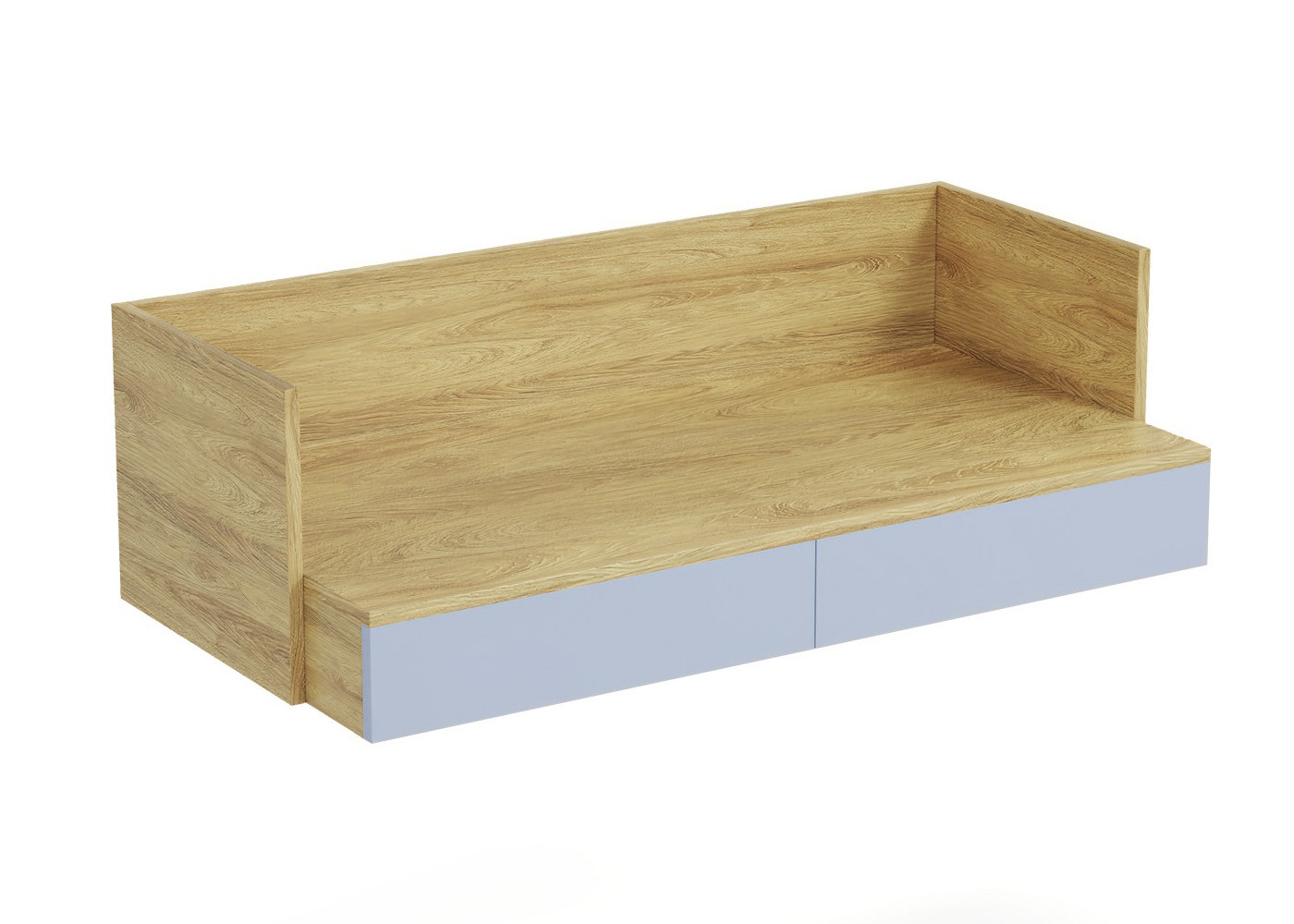 Szafka PLENTO 110x55x38 cm, hikora naturalna, fronty niebieski horyzont – widok z przodu.