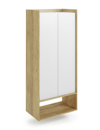 PLENTO Szafka Wysoka 78x41x179cm Hikora Naturalna/Fronty Biel Alpejska