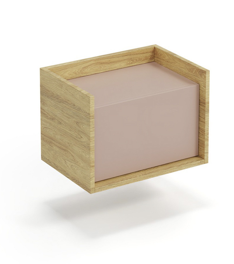 Szafka niska Plento 50x41x36 cm, hikora naturalna, fronty antyczny róż – widok z przodu.