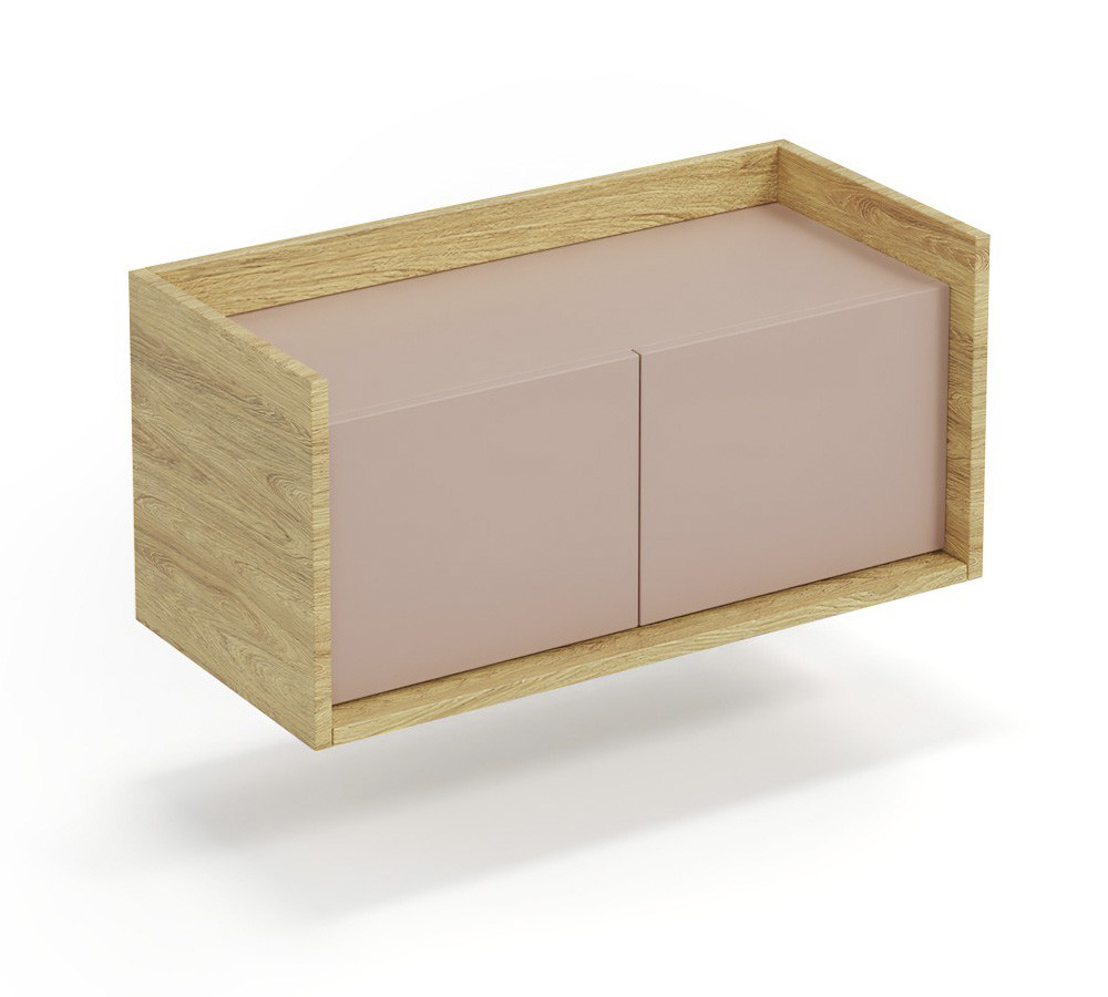 Niska szafka Plento 78x41x36 cm, naturalna hikora, antyczne różowe fronty – widok z przodu.