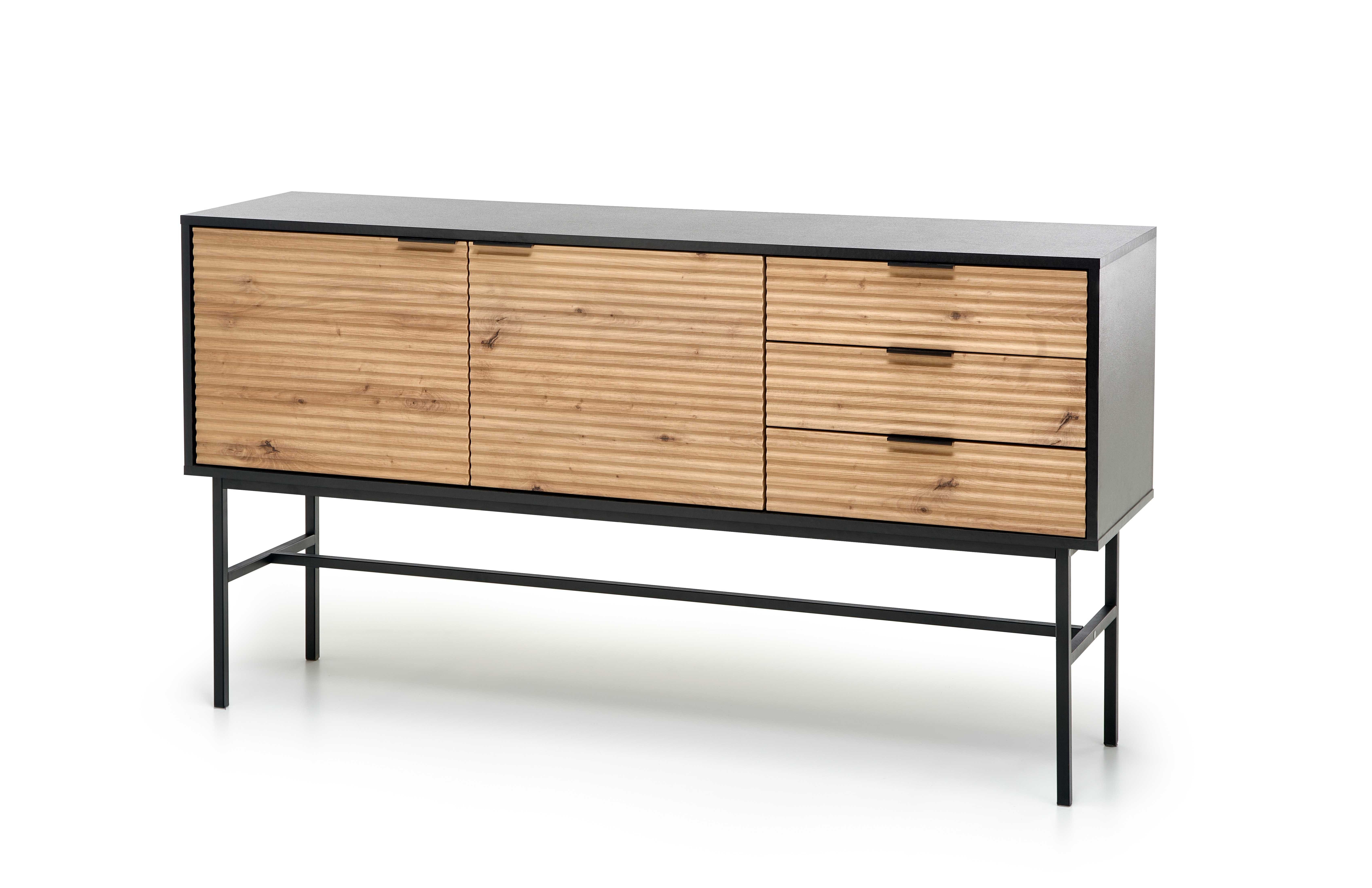 Komoda ZENIT KM-1 dąb artisan-czarny – widok z przodu.