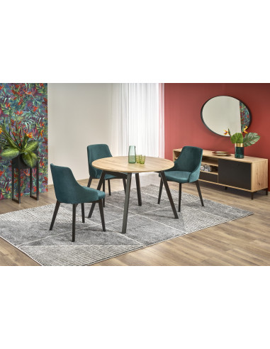 PAREDES Stół Okrągły Rozkładany Fi102-142cm Dąb Artisan z Czarnymi Nogami